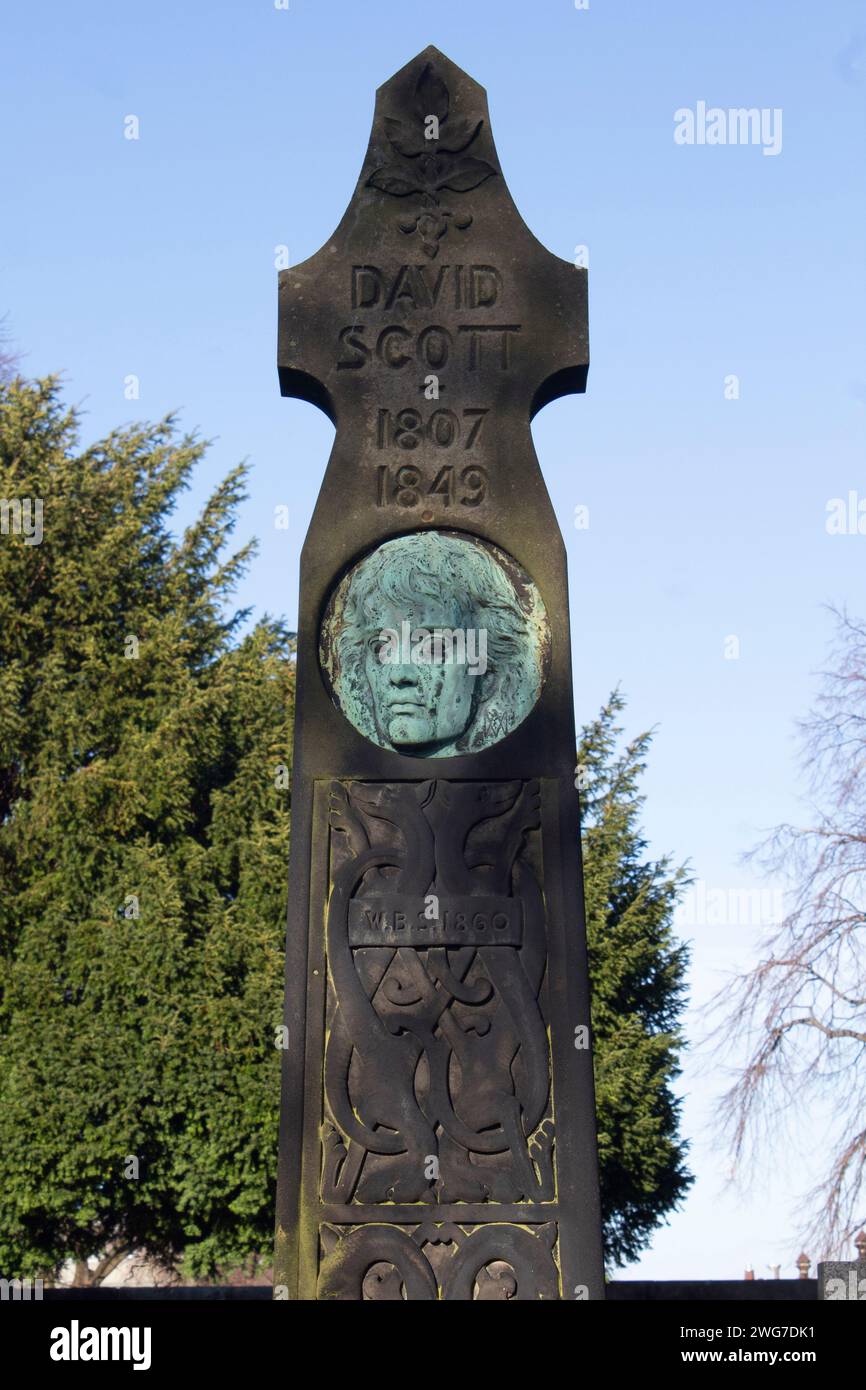 Grave of David Scott, ein schottischer historischer Maler auf dem Dean Cemetery, einem viktorianischen Friedhof in der Nähe von Dean Village, Edinburgh, Schottland, Großbritannien Stockfoto