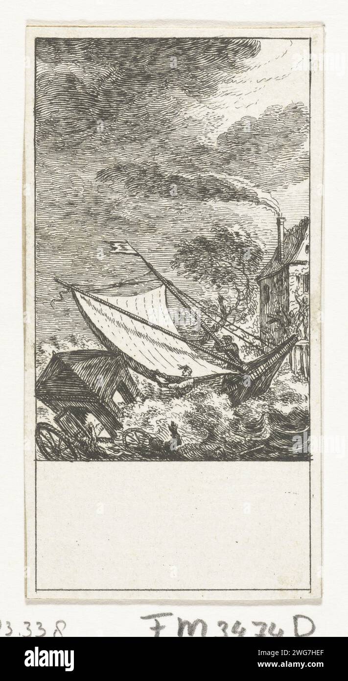 Prinz Johan Willem Friso ertrinkt in Moerdijk, 1711, 1775 – 1777 Druck Johan Willem Friso, Prinz von Oranje-Nassau, ertrinkt während der Überquerung des Moerdijk als Boot bei schwerem Wetter am 14. Juli 1711. Nord-Niederlande Papier ätzend Tod durch Ertrinken (gewaltfrei) Moerdijk Stockfoto