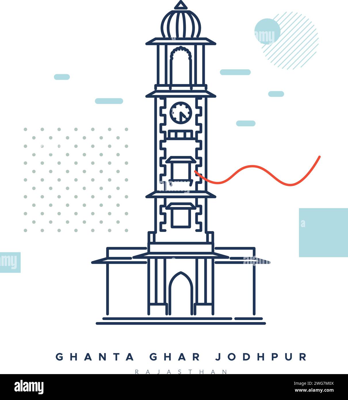 Ghanta Ghar oder der berühmte Uhrenturm von Jodhpur - Stock Illustration als EPS 10 Datei Stock Vektor