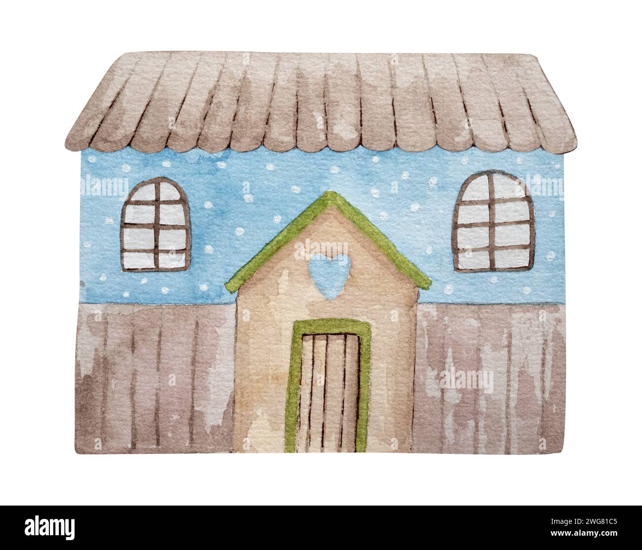 Handgezeichnete Aquarellillustration Zeigt Das Süße Blaue Haus Mit Herz Über Dem Eingang Stockfoto