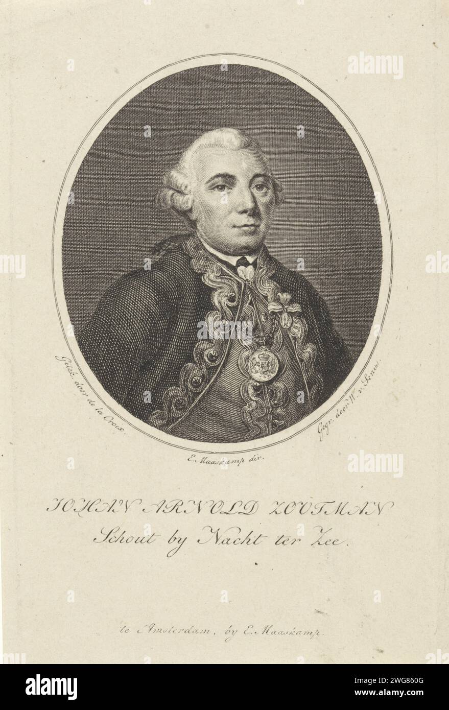 Porträt von Johan Arnold Zoutman, Willem van Senus, After de la Croix, 1822–1826 Porträt des Vizeadmiral Johan Arnold Zoutman. Amsterdamer Papierätzung/Gravur Stockfoto