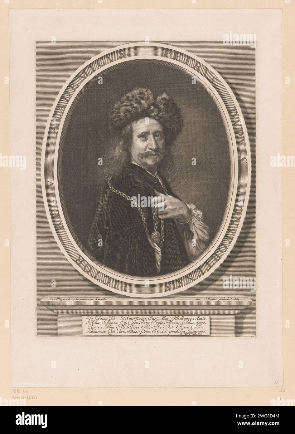 Portret van Pierre Dupuis, Antoine Masson, nach Nicolas Mignard, 1663 Druck Frankreich Papier graviert historische Personen. Porträt, Selbstporträt des Malers Stockfoto