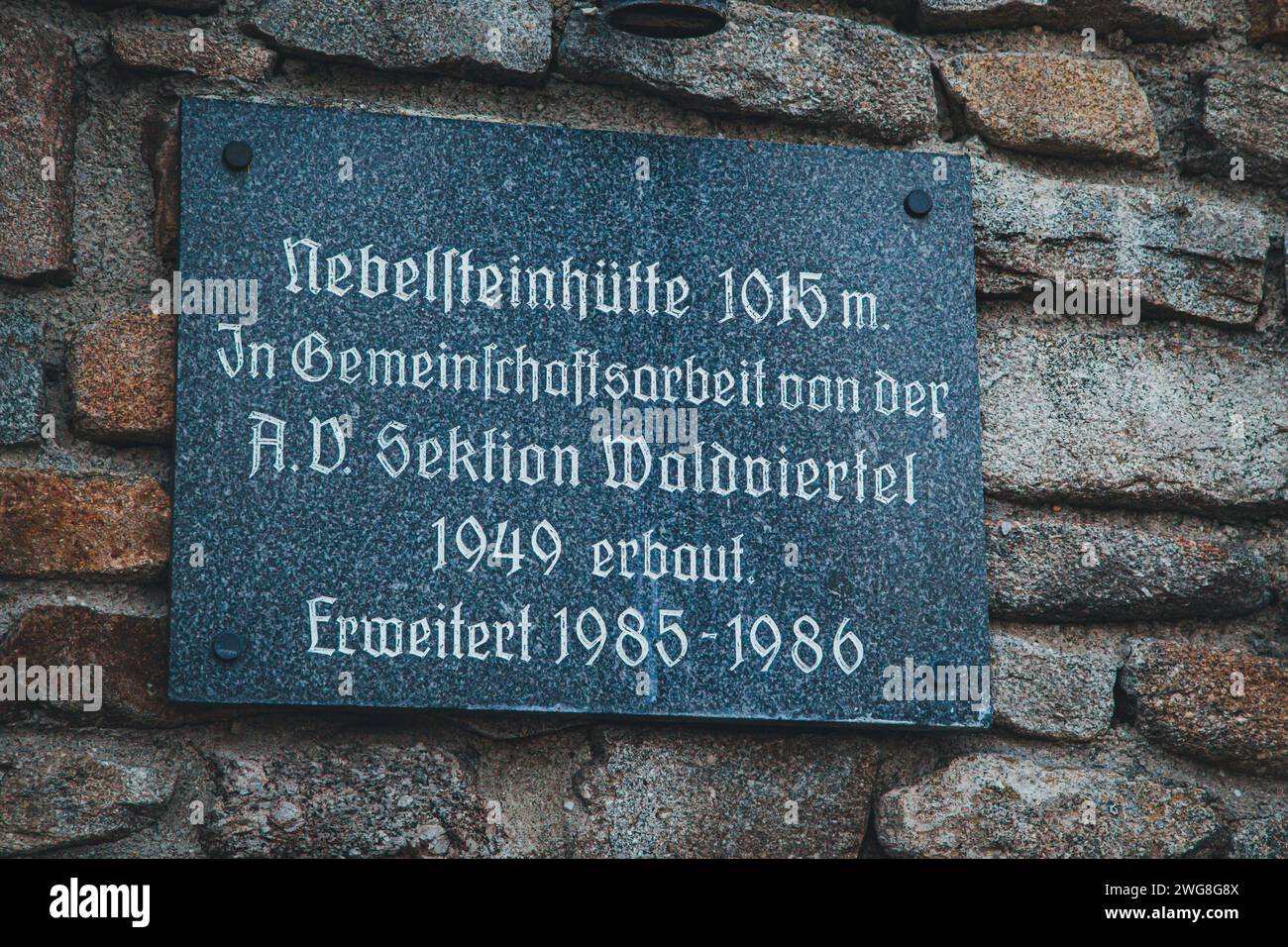 Nebelsteinhütte, ein Bergrestaurant am Nebelstein (1017 m.ü.A.), Waldviertel, Österreich Stockfoto