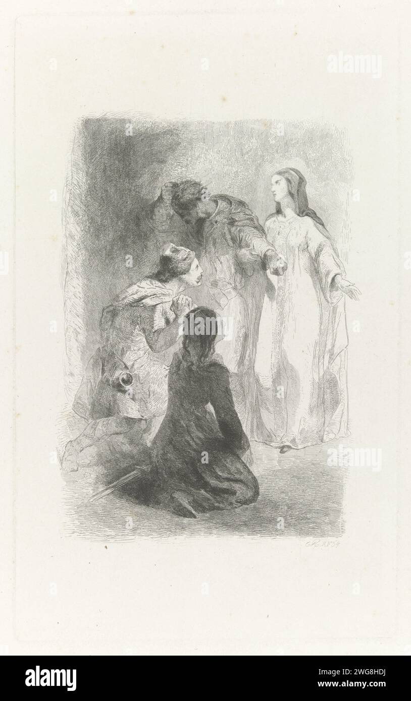 Helene, Wilfried und seine Mutter, Charles Rochussen, 1854 Druck Helene, Wilfried, seine Mutter und eine vierte Person trafen und beten. Illustration einer Szene aus einem Buch mit Gedichten namens „Helene“. Amsterdamer Zeitung, eine Person betet Stockfoto Helene, Wilfried und seine Mutter, Charles Rochussen, 1854 Druck Helene, Wilfried, seine Mutter und eine vierte Person trafen und beten. Illustration einer Szene aus einem Buch mit Gedichten namens „Helene“. Amsterdamer Zeitung, eine Person betet Stockfoto
