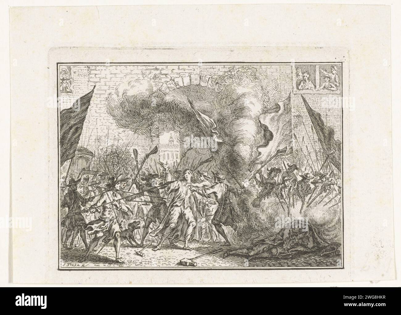 Johan und Cornelis de Witt entfernt und getötet, 1672, 1782 – 1784 Druck Johan und Cornelis de Witt werden aus dem Gevangenpoort in den Haag genommen und auf der Straße von der wütenden Menge getötet, 20. August 1672. Nordniederländische Papierätzung Lynch Gateway Stockfoto