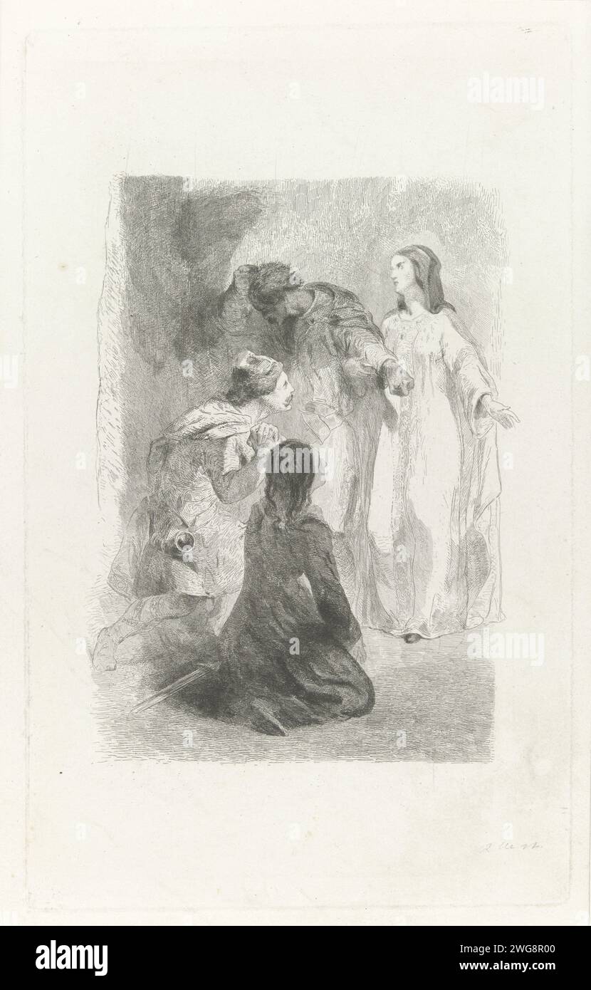 Helene, Wilfried und seine Mutter, Charles Rochussen, 1854 Druck Helene, Wilfried, seine Mutter und eine vierte Person trafen und beten. Illustration einer Szene aus einem Buch mit Gedichten namens „Helene“. Amsterdamer Zeitung, eine Person betet Stockfoto Helene, Wilfried und seine Mutter, Charles Rochussen, 1854 Druck Helene, Wilfried, seine Mutter und eine vierte Person trafen und beten. Illustration einer Szene aus einem Buch mit Gedichten namens „Helene“. Amsterdamer Zeitung, eine Person betet Stockfoto