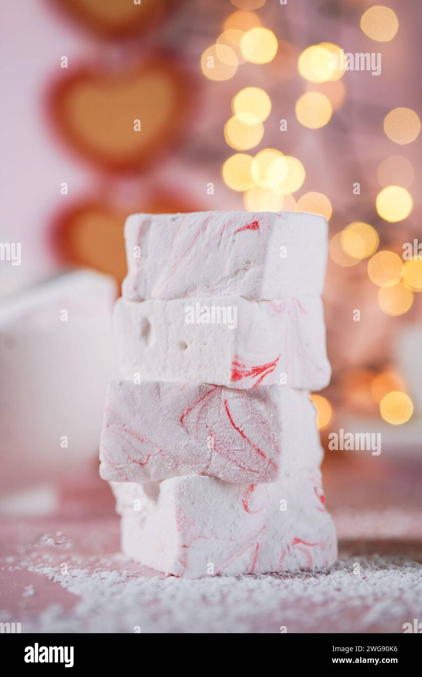 Hausgemachte frische Marshmallows, selektiver Fokus Stockfoto
