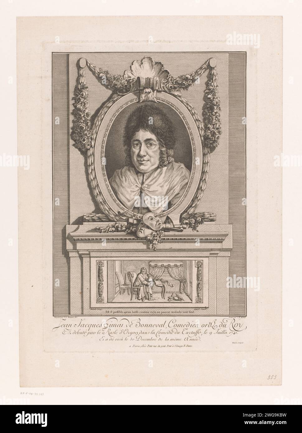 Portret van Jean -Baptiste Jacques Gimat de Bonneval, Jean Baptiste Michel, nach Jacques Gabriel Huquier, 1758 - 1804 Druck Paris Papierstich / Gravur historischer Personen. Porträt eines Schriftstellers. Porträt des Schauspielers, der Schauspielerin Stockfoto