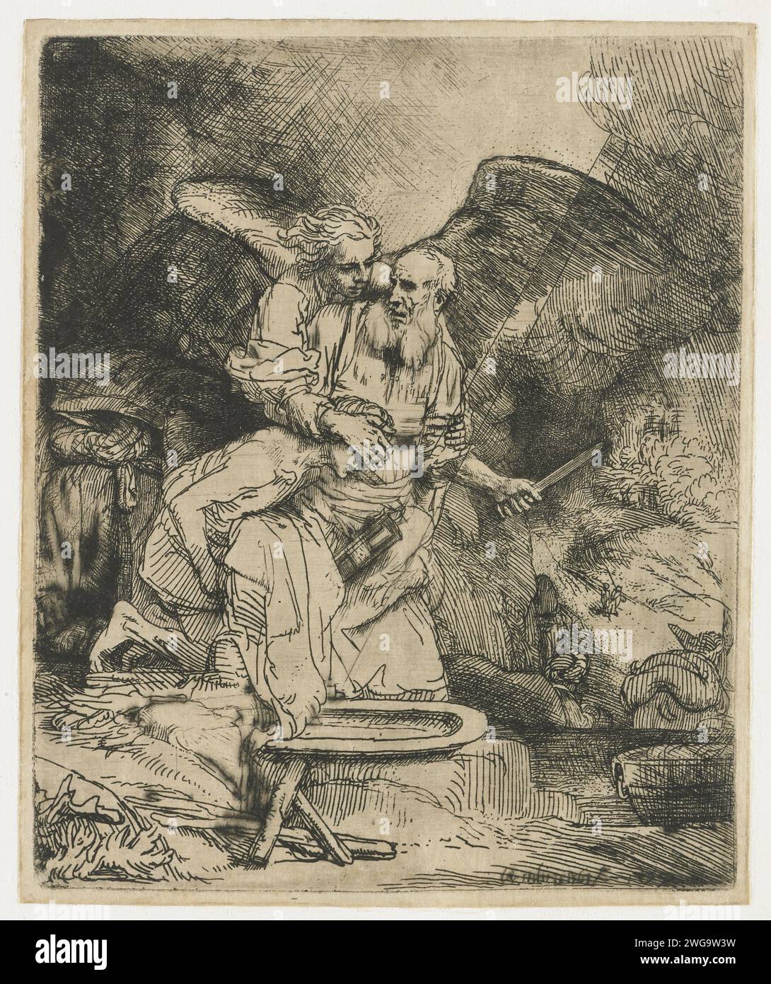 Das Opfer von Abraham, Rembrandt van Rijn, 1655 Druck japanisches Papier (handgefertigtes Papier) Ätzen / Trockenpunkt das Opfer von Isaak (Genesis 22) Stockfoto