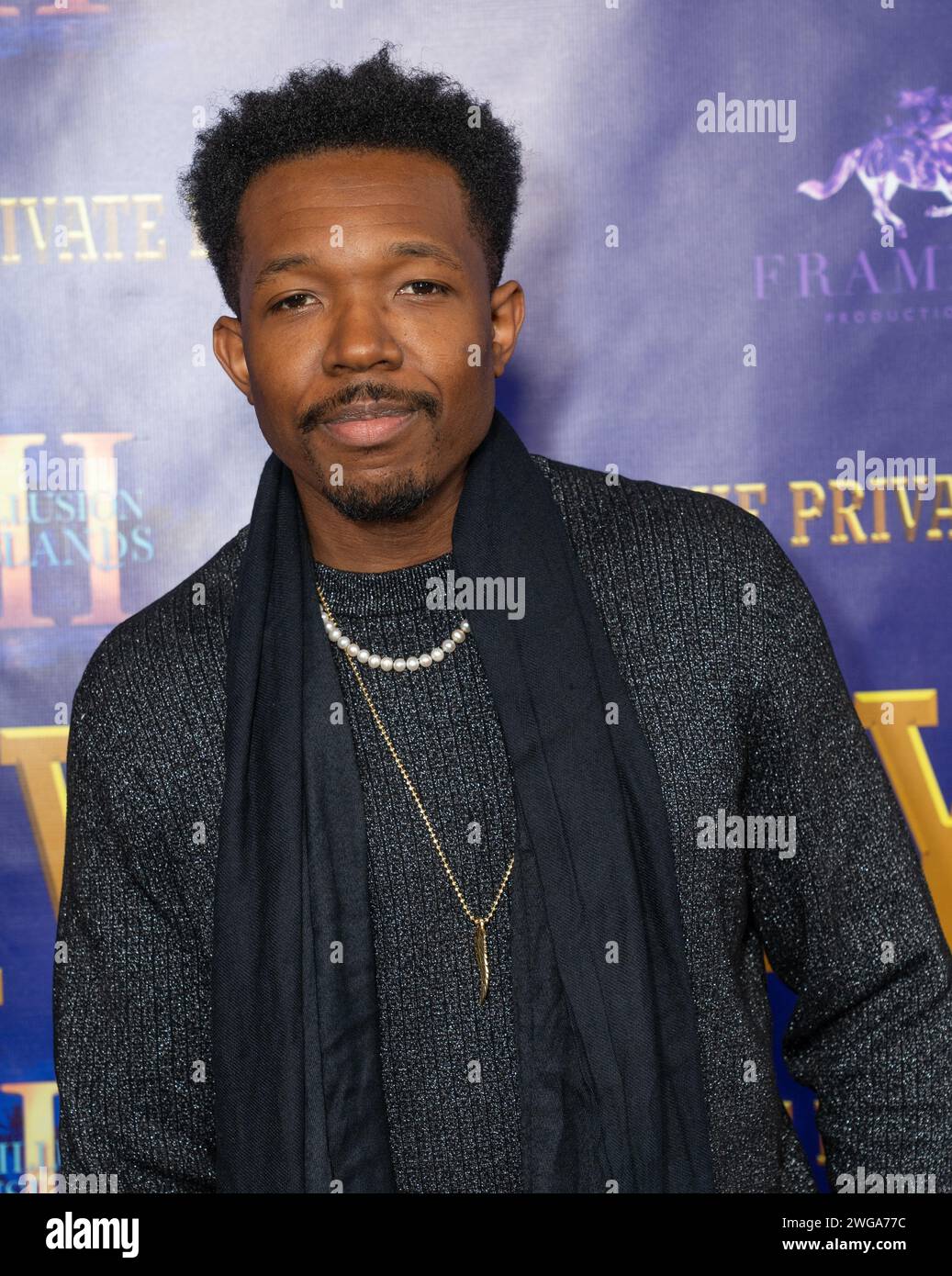 Denzel Whitaker besucht am 2. Februar 2024 die Premiere von Illusion Islands’ The Private Eye Film im AMC Empire 25 in New York Stockfoto