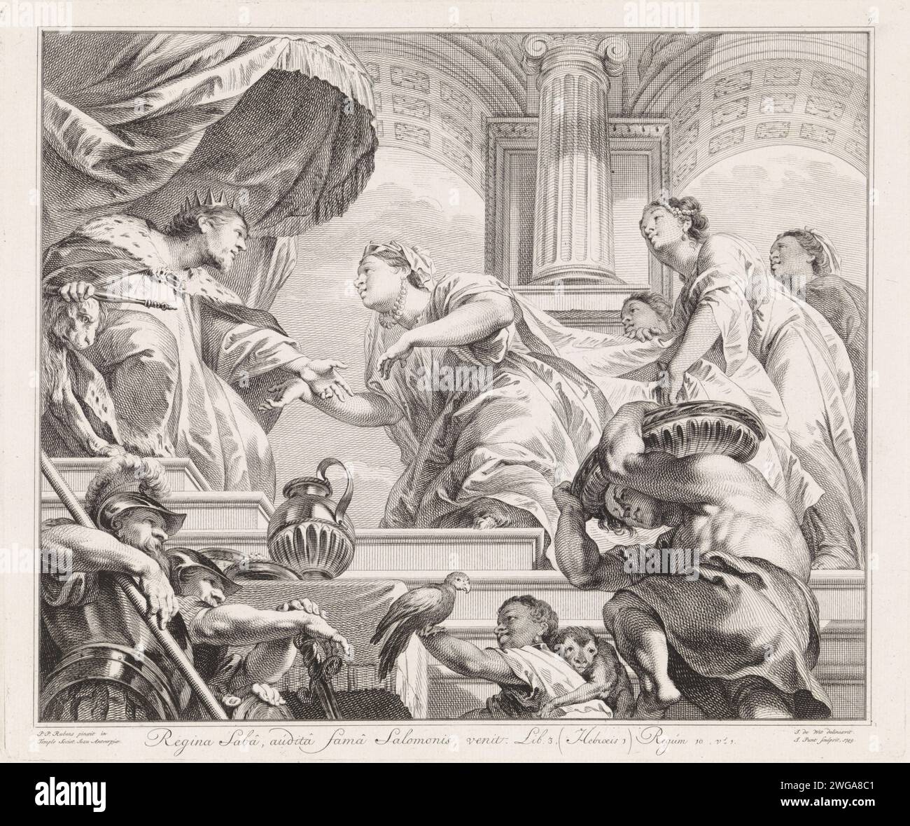 Die Königin von Seba stellt Salomo mit Rätseln auf die Probe, Jan Punt, nach Jacob de Wit, nach Peter Paul Rubens, 1749 Druck Salomo auf seinem Thron empfängt die Königin von Seba mit ihrem Gefolge. Unter der rechteckigen Darstellung ein lateinischer Vers von 1 Kon. 10: 1. Amsterdamer Papiergravur / Gravur der Königin von Saba vor Salomo, Prüfung mit Fragen Carolus Borromeuskerk Stockfoto Die Königin von Seba stellt Salomo mit Rätseln auf die Probe, Jan Punt, nach Jacob de Wit, nach Peter Paul Rubens, 1749 Druck Salomo auf seinem Thron empfängt die Königin von Seba mit ihrem Gefolge. Unter der rechteckigen Darstellung ein lateinischer Vers von 1 Kon. 10: 1. Amsterdamer Papiergravur / Gravur der Königin von Saba vor Salomo, Prüfung mit Fragen Carolus Borromeuskerk Stockfoto