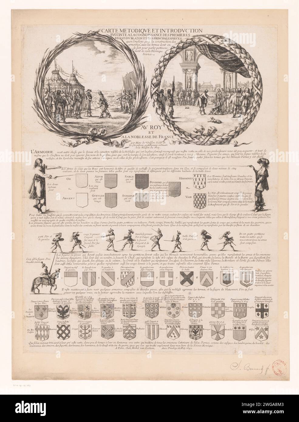 Regeln des Wappens, Samuel Bernard (zugeschrieben), 1645 Druckverlag: ParisFrance Papierätzung Wappenlager, Heraldik Stockfoto