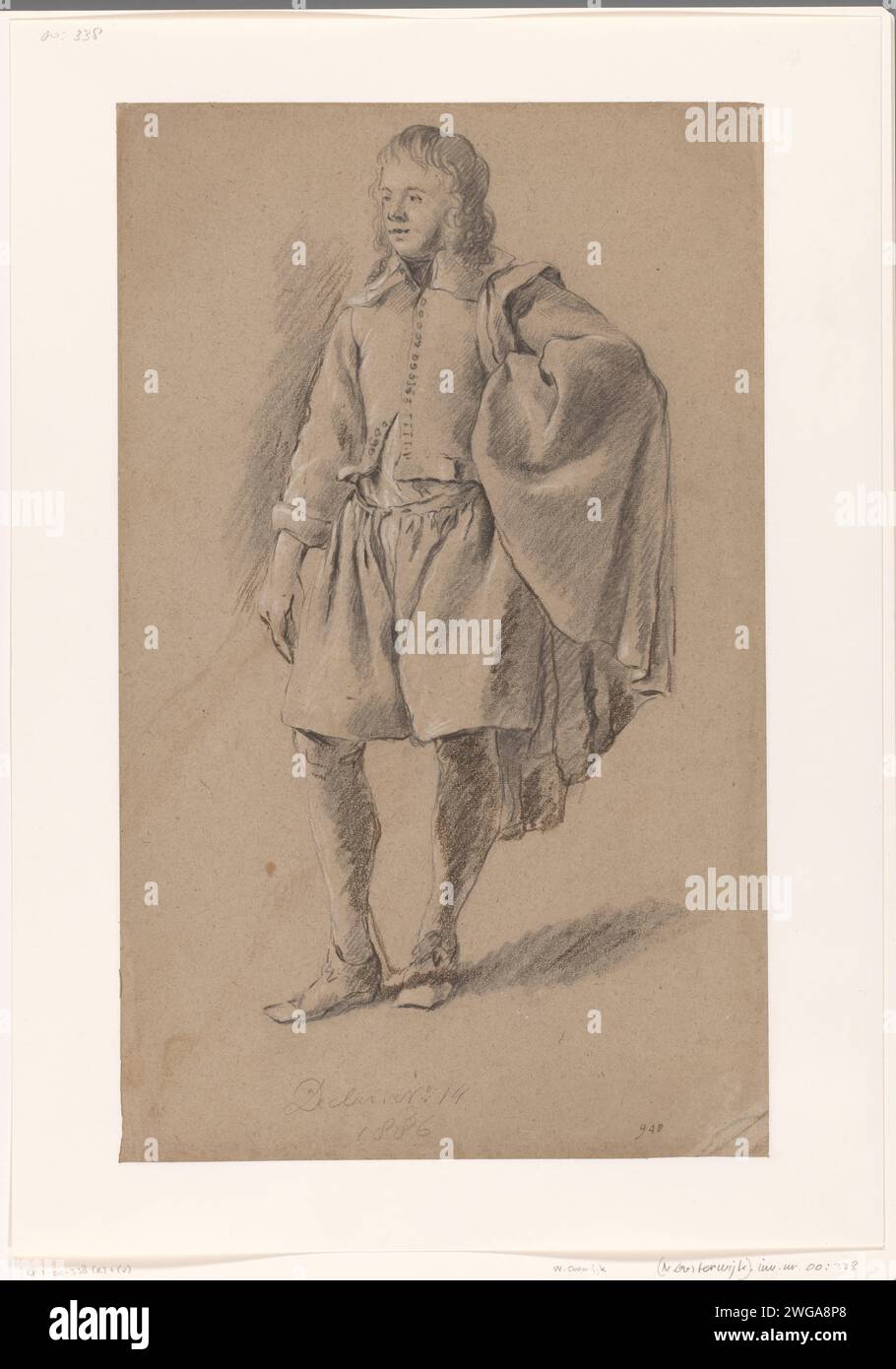 Studie über einen stehenden Jungen, Wijbrant Oosterdijk, 1657 - 1677 Zeichenpapier. Stehfigur mit Kreide. Junge (Kind zwischen Kleinkind und Jugend) Stockfoto