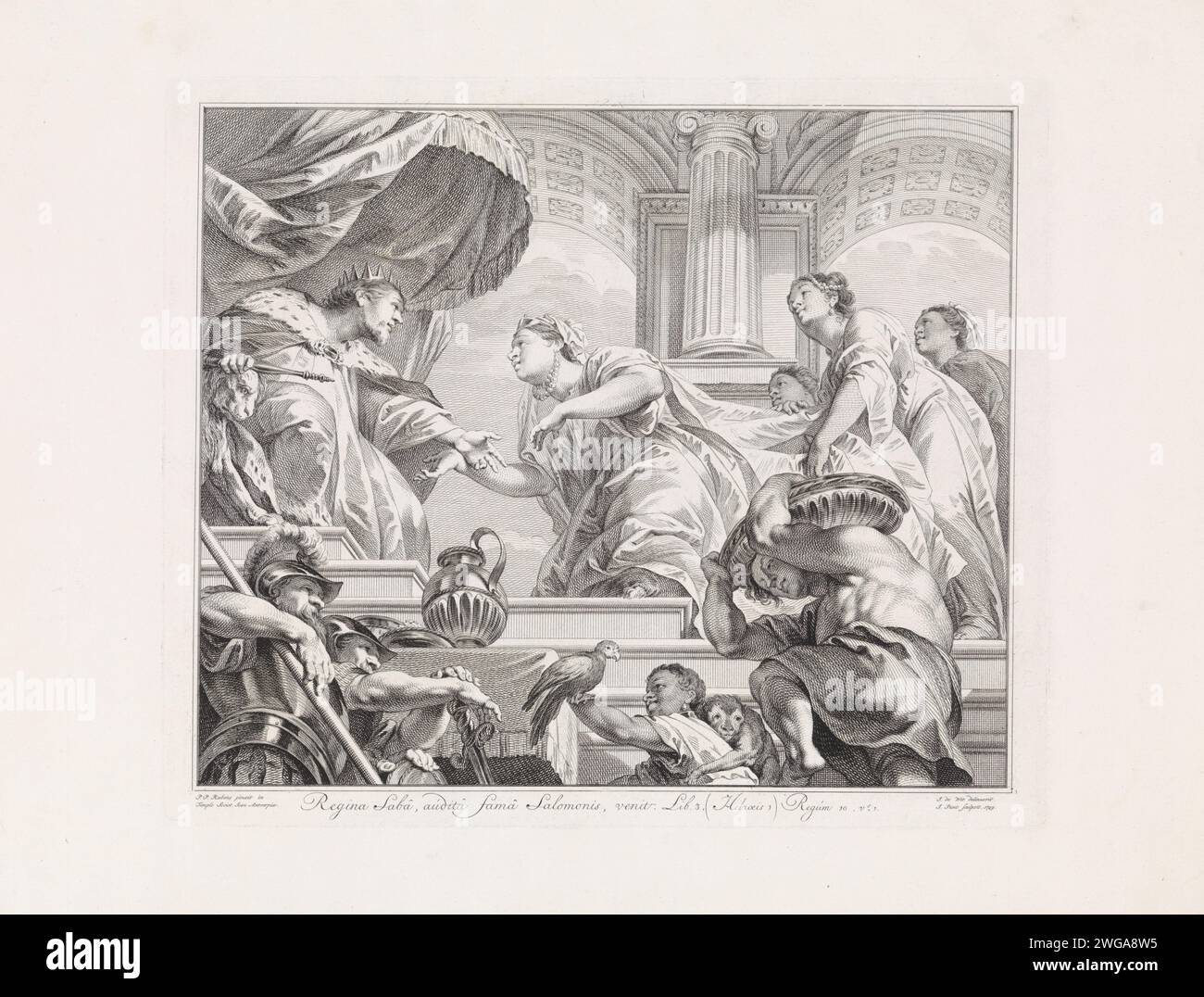 Die Königin von Seba stellt Salomo mit Rätseln auf die Probe, Jan Punt, nach Jacob de Wit, nach Peter Paul Rubens, 1749 Druck Salomo auf seinem Thron empfängt die Königin von Seba mit ihrem Gefolge. Unter der rechteckigen Darstellung ein lateinischer Vers von 1 Kon. 10: 1. Amsterdamer Papiergravur / Gravur der Königin von Saba vor Salomo, Prüfung mit Fragen Carolus Borromeuskerk Stockfoto Die Königin von Seba stellt Salomo mit Rätseln auf die Probe, Jan Punt, nach Jacob de Wit, nach Peter Paul Rubens, 1749 Druck Salomo auf seinem Thron empfängt die Königin von Seba mit ihrem Gefolge. Unter der rechteckigen Darstellung ein lateinischer Vers von 1 Kon. 10: 1. Amsterdamer Papiergravur / Gravur der Königin von Saba vor Salomo, Prüfung mit Fragen Carolus Borromeuskerk Stockfoto