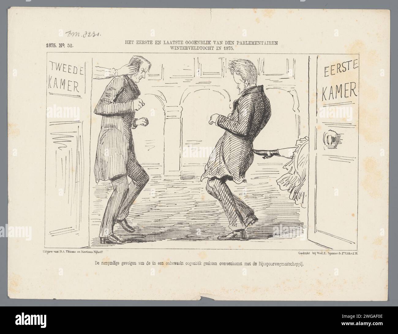Utrechtse Maskerade von 1851: Erklärung, 1851 Textblatt Blatt mit dem gedruckten Titel der Erklärung und den handschriftlichen Titeln der Darstellungen der acht Szenen. Teil der Serie von acht Drucken der Maskerade der Schüler der Utrecht Hogeschool, die Episoden aus der niederländischen Geschichte darstellen, 25. Juni 1851. Siehe auch die Erläuterung der Präsentation des Prent, separat veröffentlicht. Utrecht-Papier-Buchdruck, der Schülerwettbewerb druckt Stockfoto