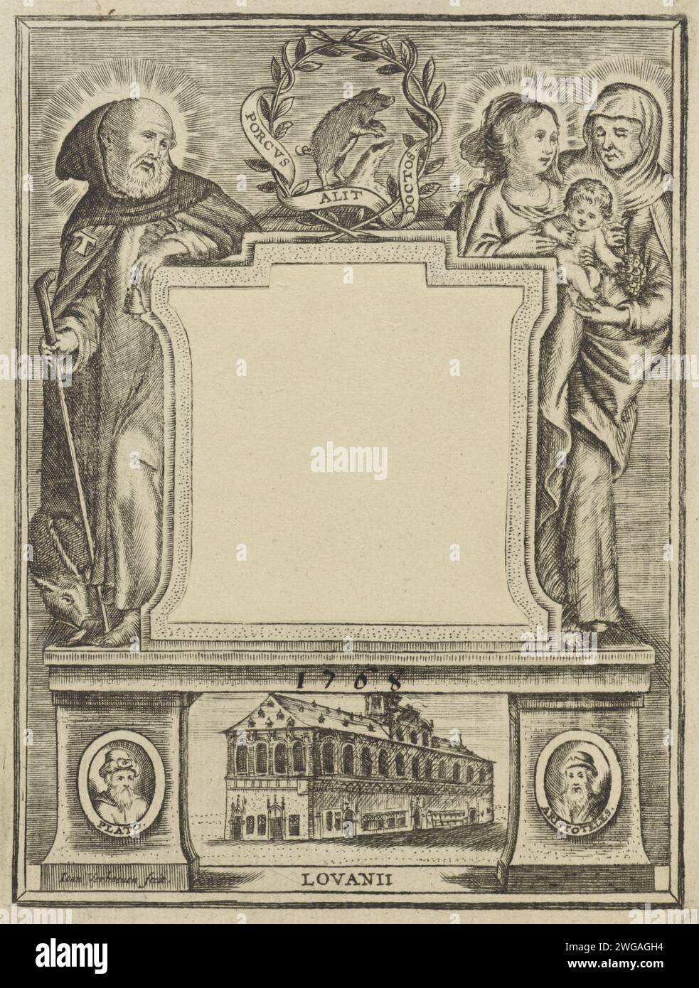 Rahmen mit H. Antonius, Anna in Drieën und Gebäude in Leuven, Joannes