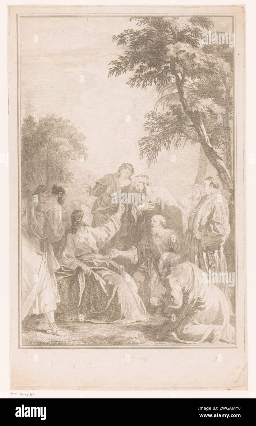 Bergrede, Jean Michel Liotard, nach Sebastiano Ricci, 1735 - 1743 Druckpapier, das Christi Predigt auf dem Berg graviert (Matthäus 5-7) Stockfoto