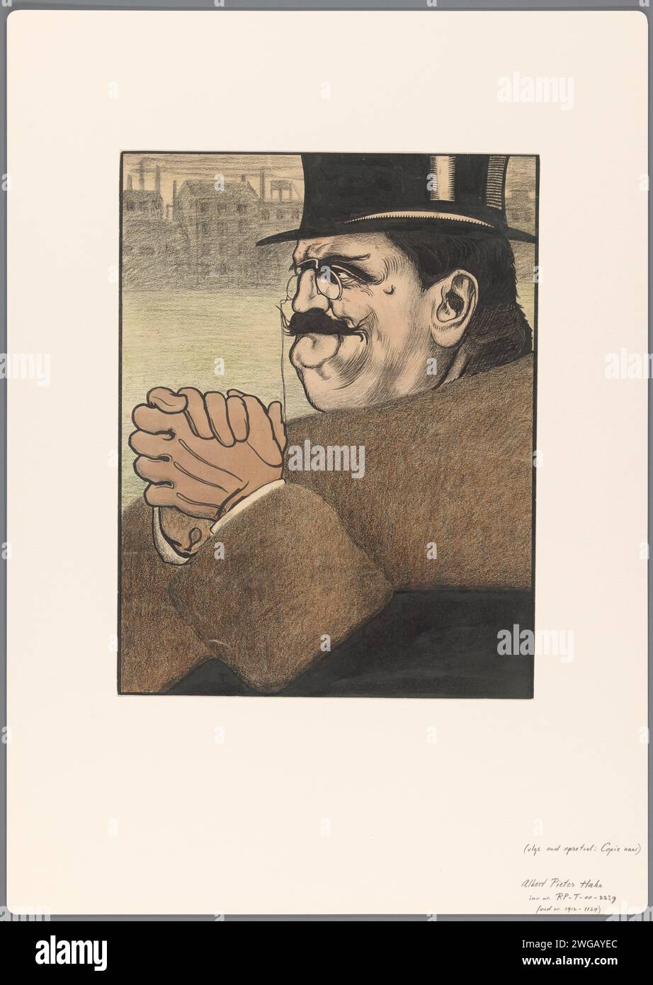 Entwurf für einen politischen Zeichentrickfilm: Der Kapitalist, Albert Hahn (i), 1904–1905 Zeichnung Entwurf für einen Druck. Pappe. Bleistift. Tinte. Kreidestift / Pinsel politische Karikaturen und Satiren. Krieg der Klassen Stockfoto