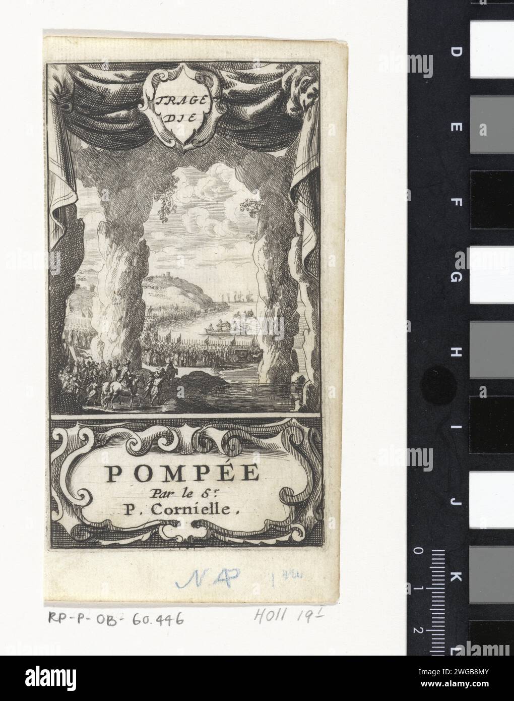 Tod von Pompeius, Abraham Dircksz. Santvoort, 1663 Druck Eine große Menschenmenge ist teilweise in und teilweise vor einer Höhle. Unter ihnen Soldaten und Würdenträger. Sie sehen sich ein paar Schiffe an. Pompey wird auf dem Boot vor der Küste getötet. Unter einer Kartusche mit dem Titel. Druckerei: Netherlandspublisher: Amsterdamer Papierätzer Titelseite. theater, Theatervorstellung. Höhle, Grotte. Schiffe (im Allgemeinen) - CC - mehr als ein Schiff. Menge, Mob. Versuch, politischer Mord Stockfoto