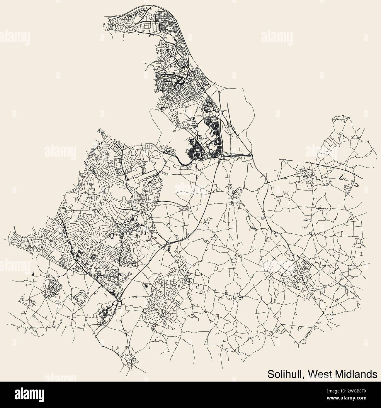 Straßenkarte des METROPOLITAN BOROUGH SOLIHULL, WEST MIDLANDS Stock Vektor