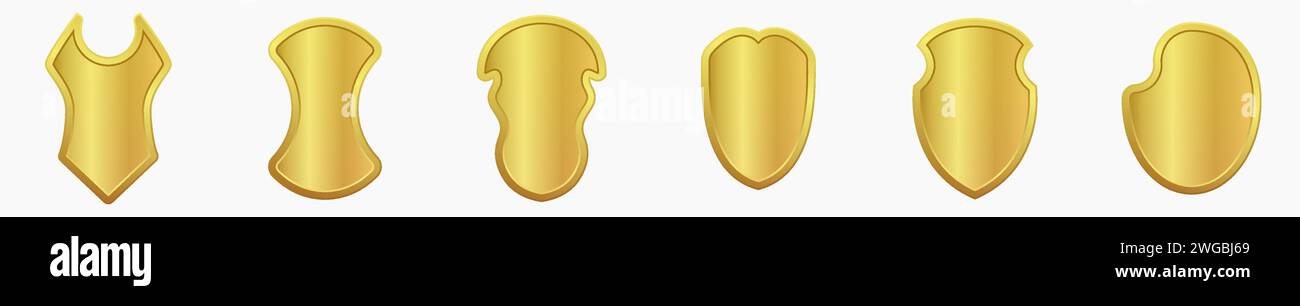 Trophäenmedaillen aus Glas und Hochglanzzeichen. Vektorabbildung. Set aus realistischen goldenen Wappenschildern. Transparenter Hintergrund. Stock Vektor