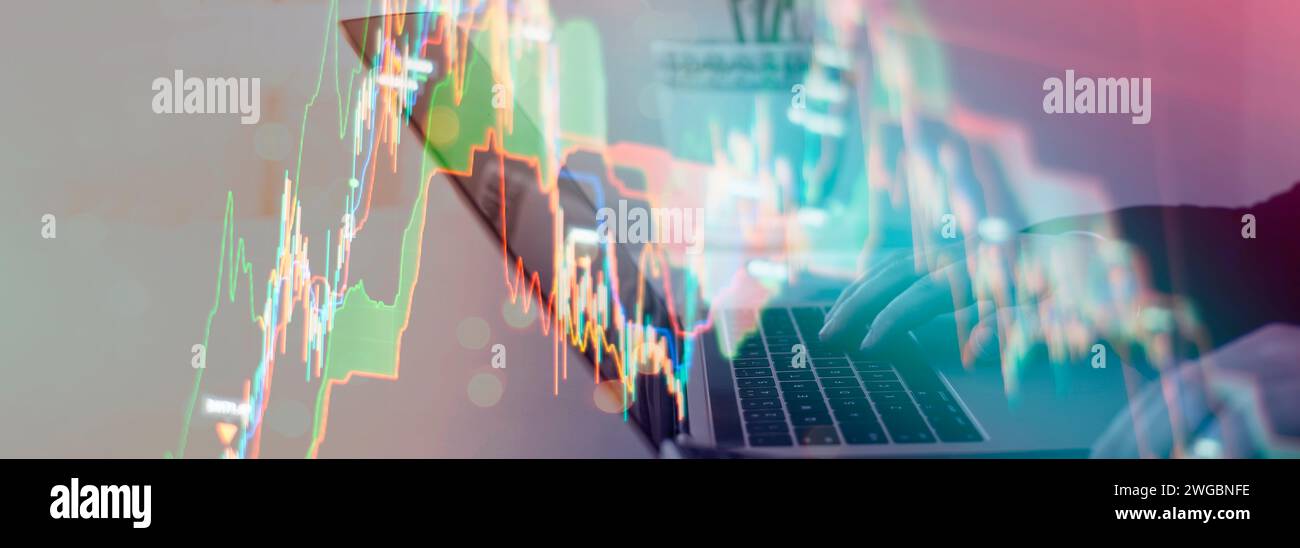Diagramme, Finanzdaten. Abstraktes leuchtendes Forex-Diagramm-Hintergrundbild. Investitionen, Börsenhandel Stockfoto