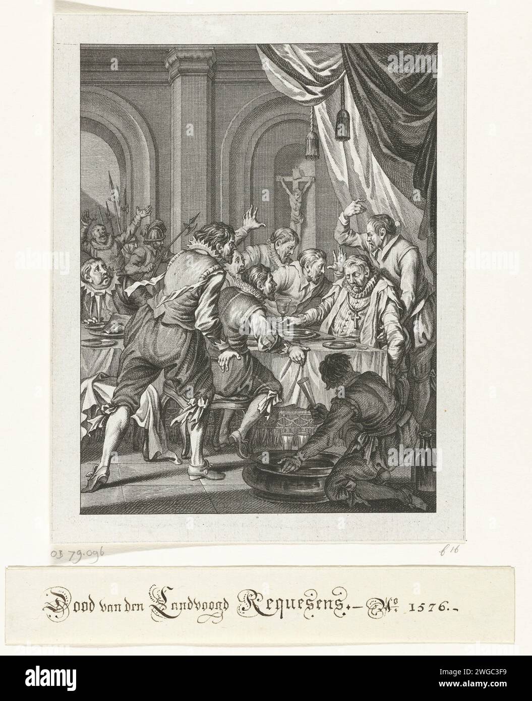 Death of Requesens, 1576, 1782 Print Death of Requesens. Der Gouverneur Requesens stirbt am Tisch bei einem Bankett am 5. März 1576. Sechzehnter Gesang. Nordholländische Papierätzung stirbt Stockfoto