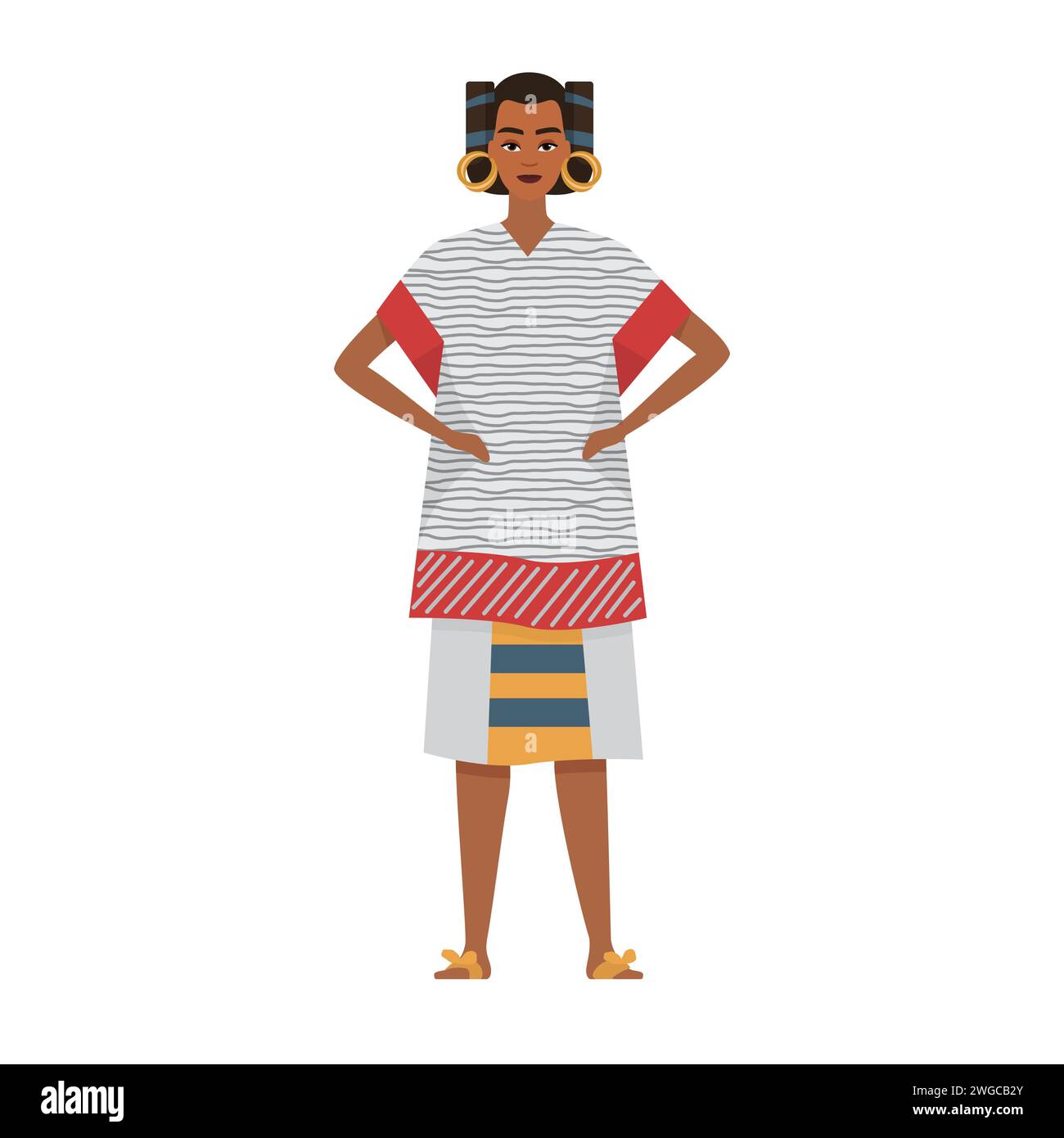 Aztekische Frau des traditionellen Dorfes, weiblicher Charakter in ethnischer Tracht stehende Vektor-Illustration Stock Vektor