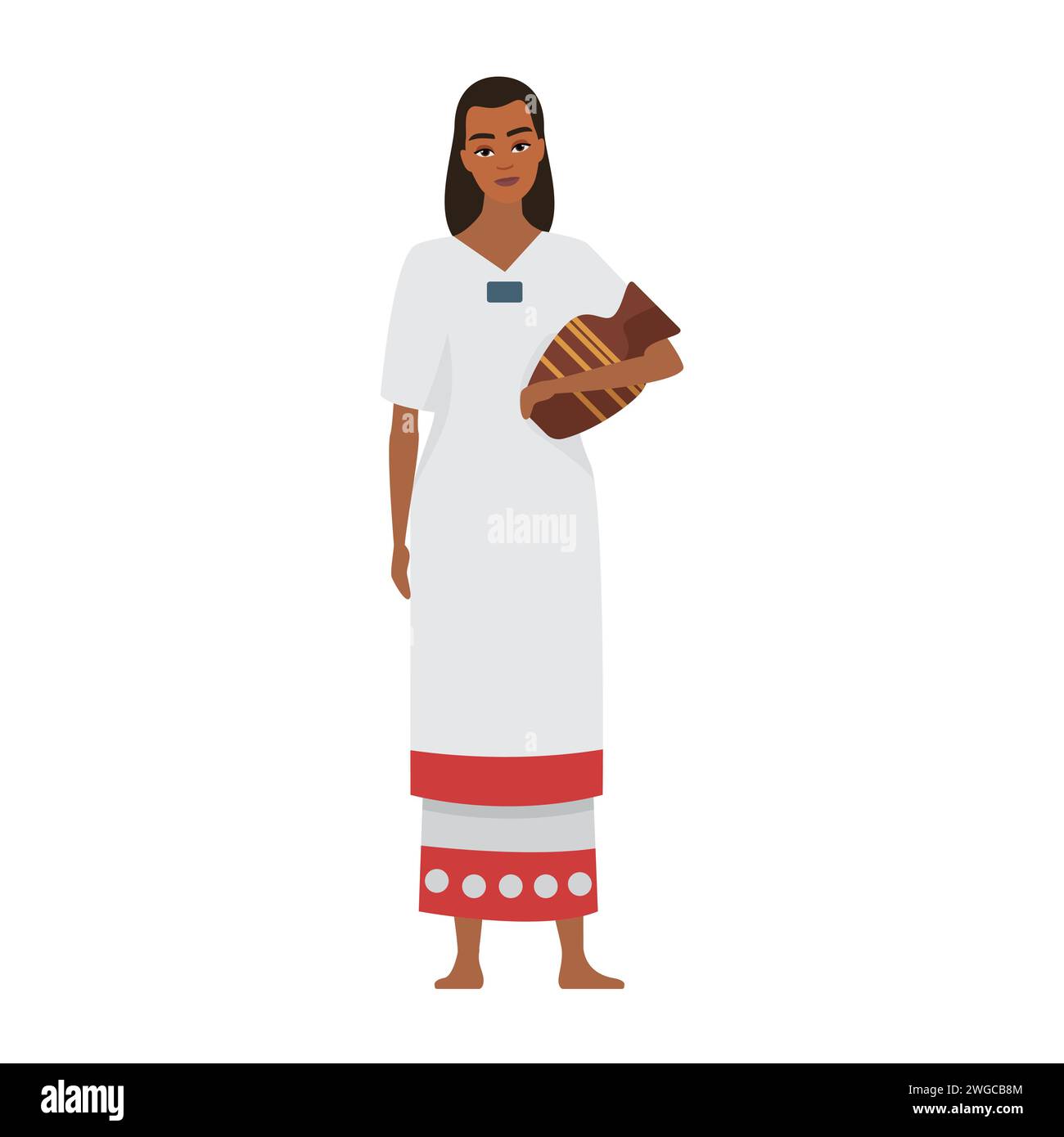 Aztekische Frau in traditioneller ethnischer Kleidung stehend, Ton Krug Vektor Illustration halten Stock Vektor
