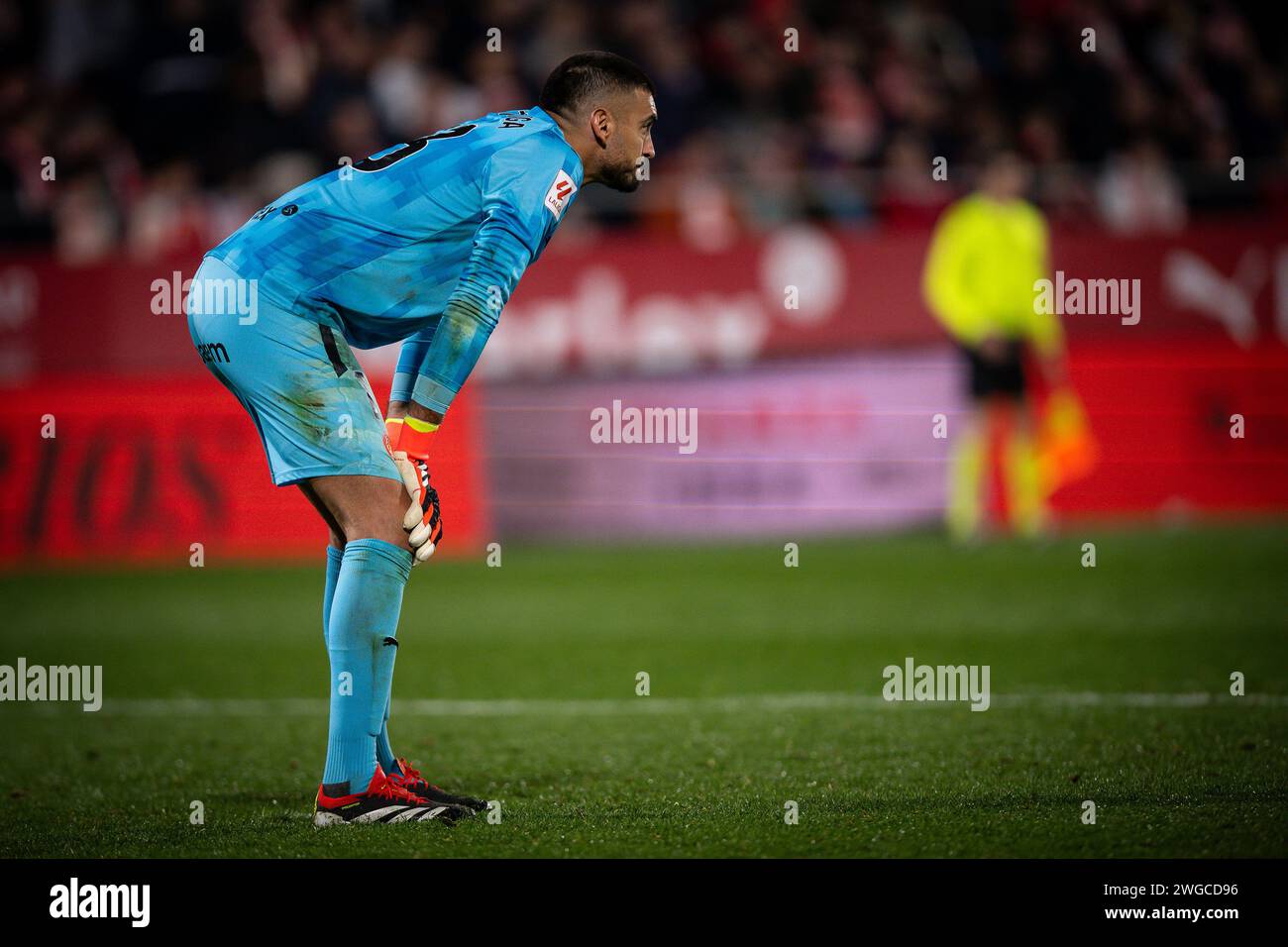 Gazzaniga (Girona FC) während eines La Liga EA Sports Spiels zwischen Girona FC und Real Sociedad am 3. Februar 2024 im Estadio Municipal de Montilivi in Girona, Spanien. (Foto: Felipe Mondino/SIPA USA) Stockfoto