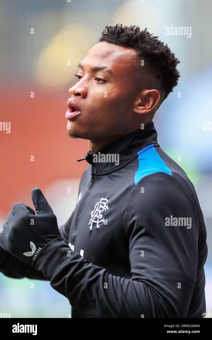 OSCAR CORTES, ein professioneller Fußballspieler, spielt derzeit für den Rangers FC. Bild, das während einer warm- und Trainingseinheit im Ibrox-Stadion aufgenommen wurde, Stockfoto