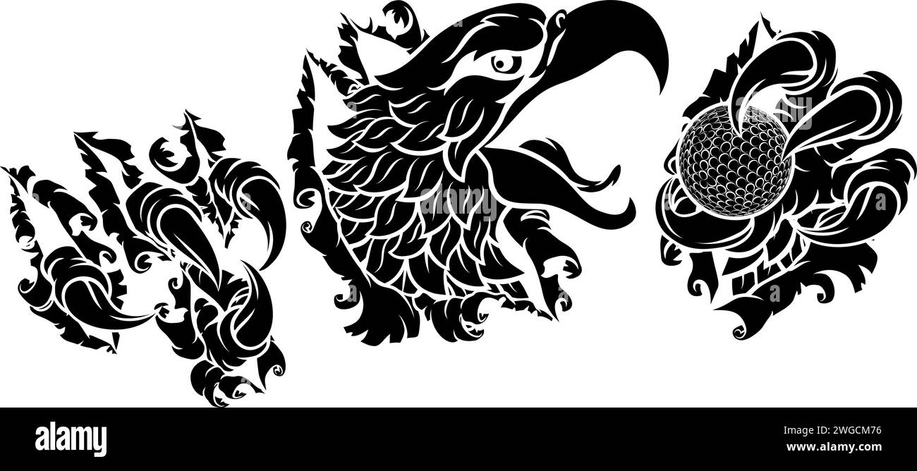 Bald Eagle Hawk Ripping Golf Ball Mascot Stock Vektor