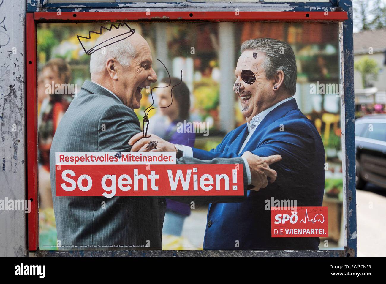 Verunstaltaltaltaltes SPÖ Wien Poster, Österreich Stockfoto