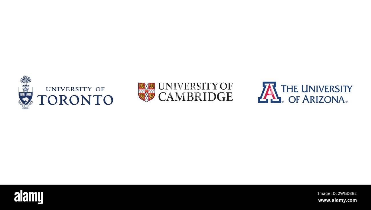 University of Toronto, University of Cambridge, University of Arizona. Markenemblem der Redaktion. Stock Vektor