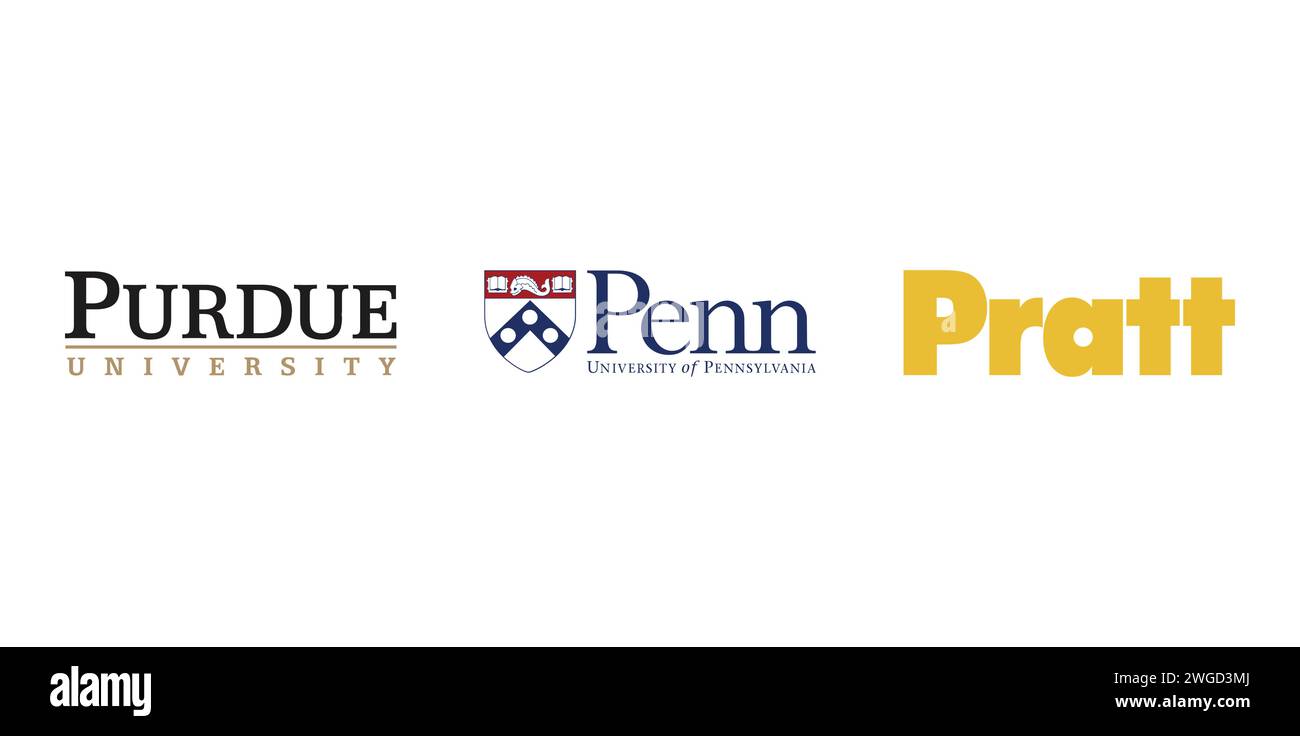 Purdue University, University of Pennsylvania, Pratt Institute. Markenemblem der Redaktion. Stock Vektor
