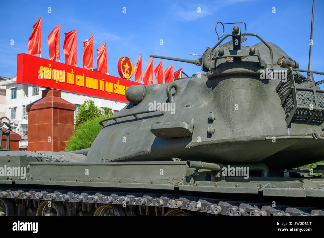 Ein historischer, gefangener Panzer der US Army M48 im Ho Chi Minh Museum, da Nang, Vietnam Stockfoto
