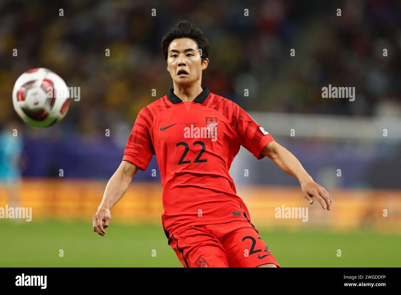 Al Wakrah, Katar. Februar 2024. Seol Young-woo (KOR) Fußball/Fußball : AFC Asian Cup Qatar 2023 Viertelfinalspiel Australien 1-2 Korea Republic im Al Janoub Stadium in Al Wakrah, Katar . Quelle: Mutsu Kawamori/AFLO/Alamy Live News Stockfoto