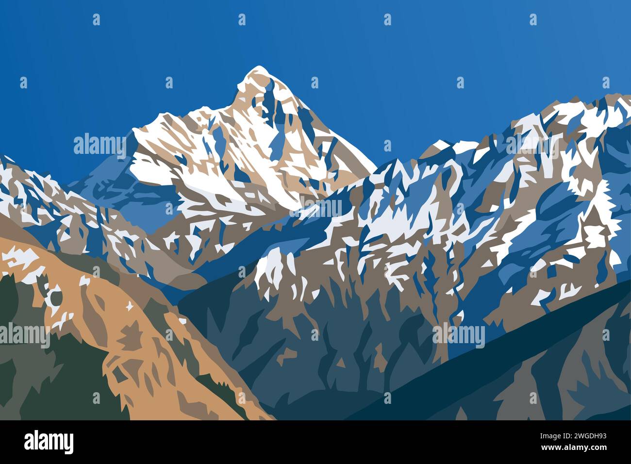 Mount Nanda Devi Vektor Illustration, einer der besten Berge im indischen Himalaya, gesehen von Joshimath Auli, Uttarakhand, Indien, indischer Himalaya Stock Vektor