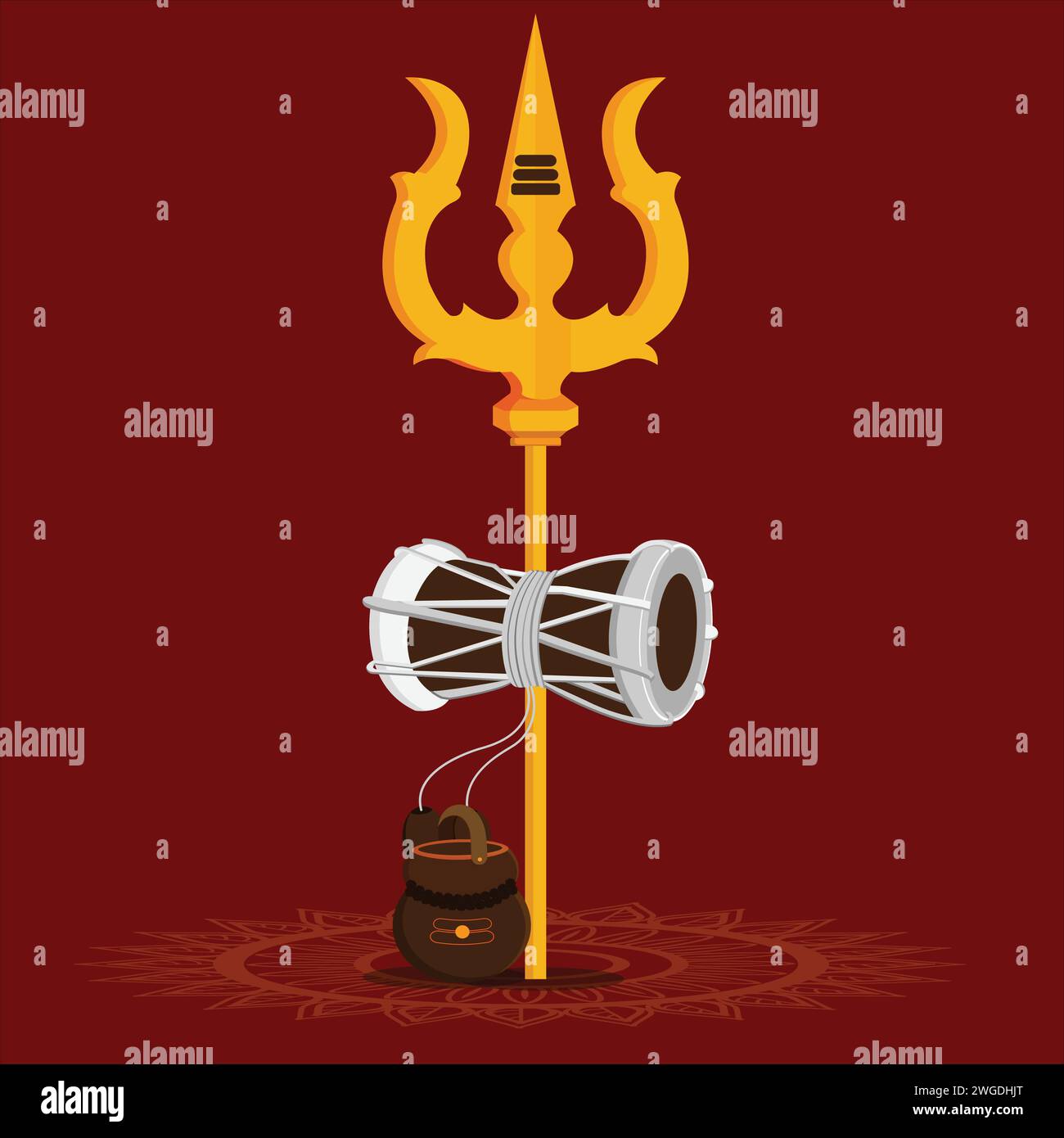 Vektor-Illustration von Lord shiva trishul mit Damroo für Plakate für die Wand Stock Vektor