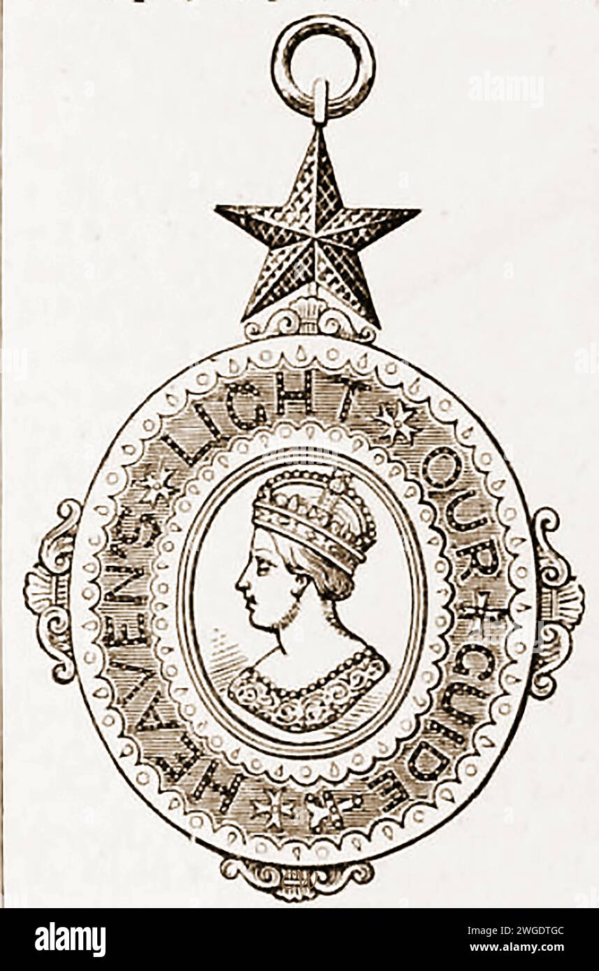 Eine Gravur des Abzeichens des Ordens des Sterns von Indien (UK) aus dem 19. Jahrhundert wurde 1861 ins Leben gerufen. Stockfoto
