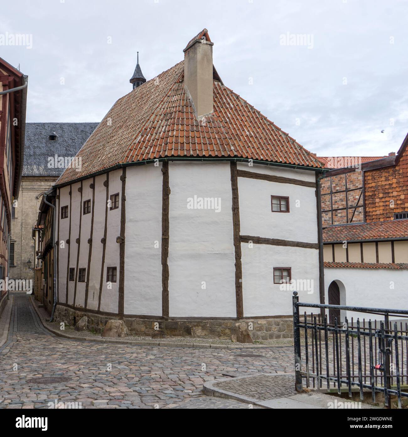 Historisches Fachwerkhaus, UNESCO-Weltkulturerbe und Fachwerkmuseum in Quedlinburg, Sachsen-Anhalt, Deutschland Stockfoto