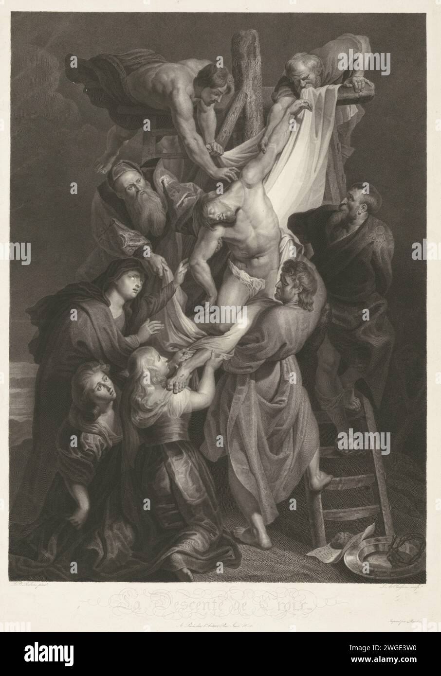 Kreuzung, Lambertus Antonius Claessens, nach Peter Paul Rubens, 1809 - 1818 Druckerei: Parisprinter: Franziskus: Paris Papierstich Christus ist niedergelegt  Abstieg vom Kreuz Stockfoto