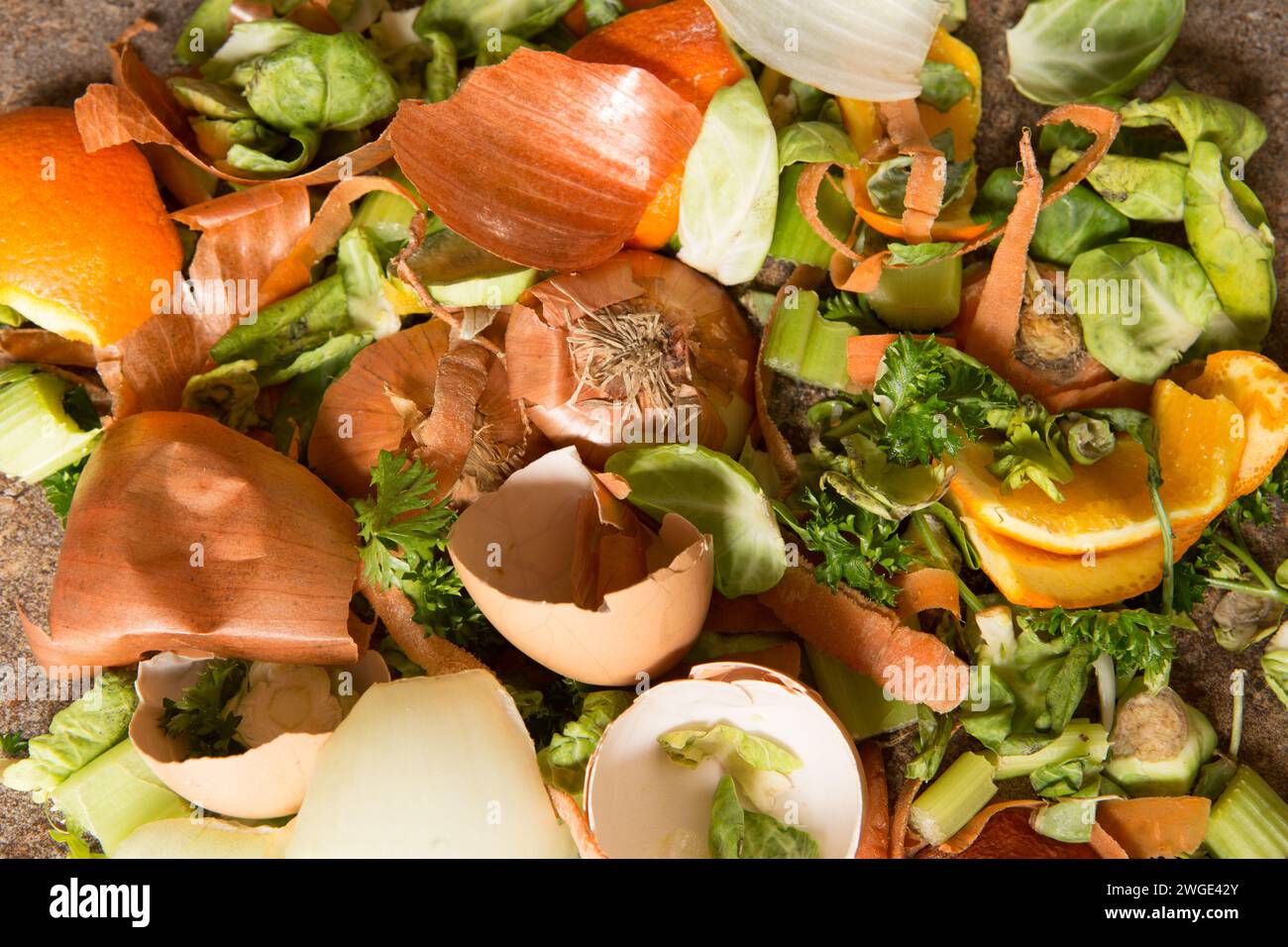 Kalifornische Lebensmittelabfälle, die für Kompost recycelt werden sollen Stockfoto