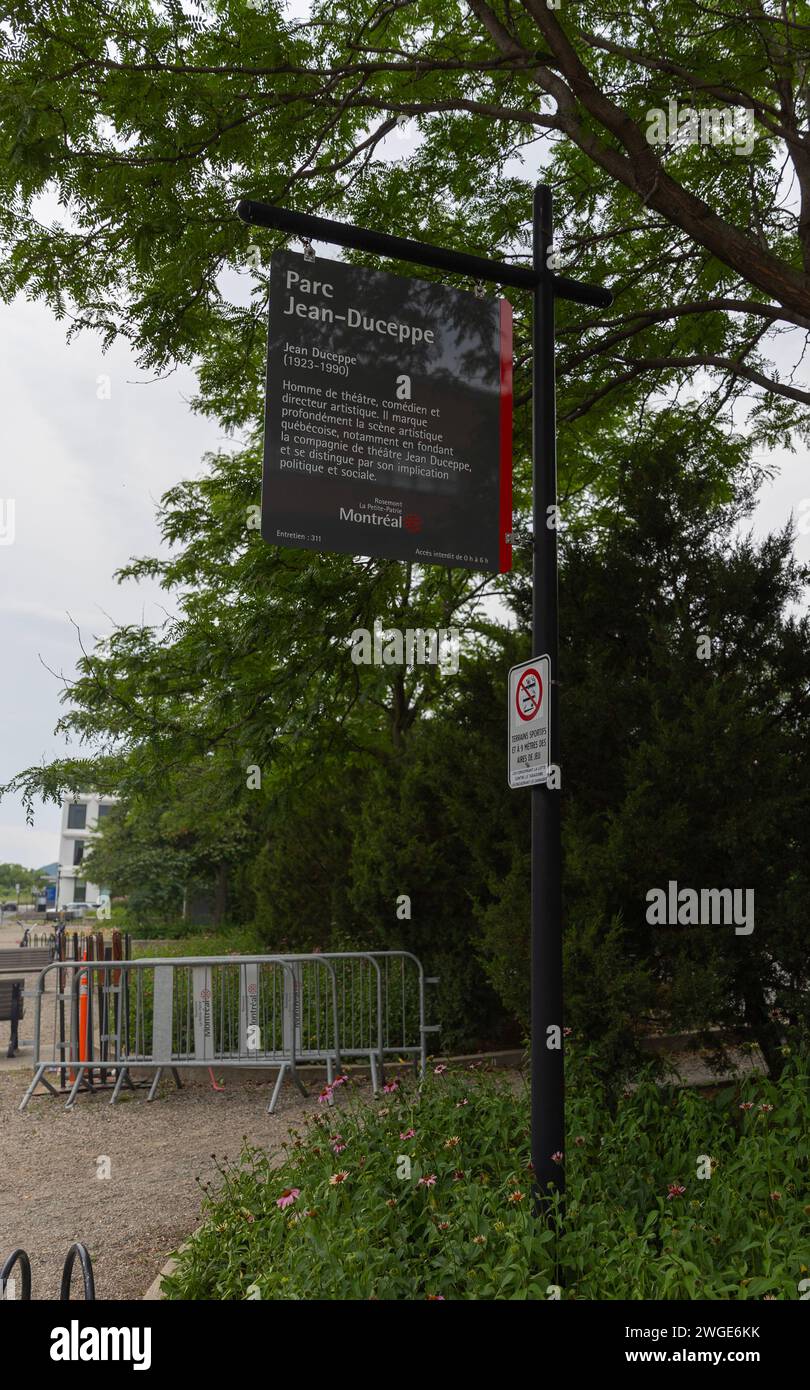 Das Schild am Eingang zum Stadtpark in Rosemont, la petite-patrie, Montréal, Québec, Kanada Stockfoto