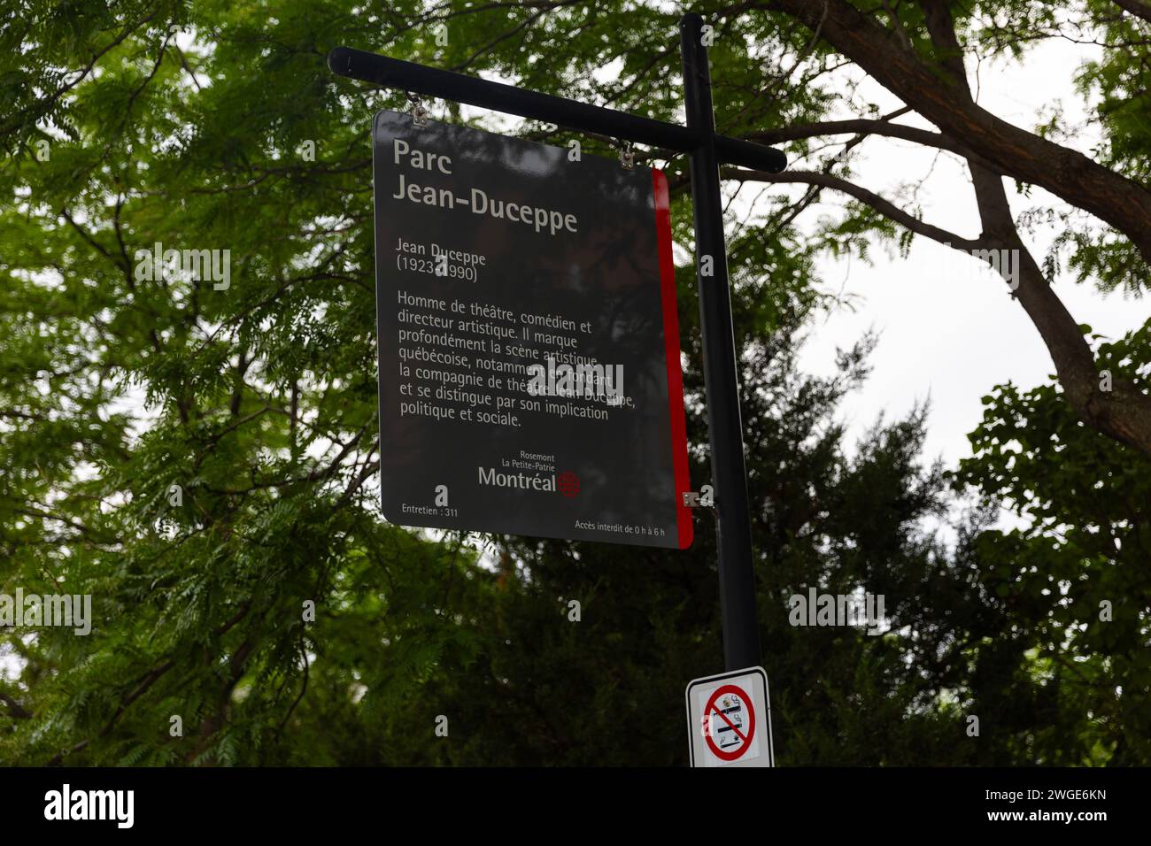 Ein Schild auf einer Straße in rosemont, la petite-patrie, montreal, quebec, kanada Stockfoto