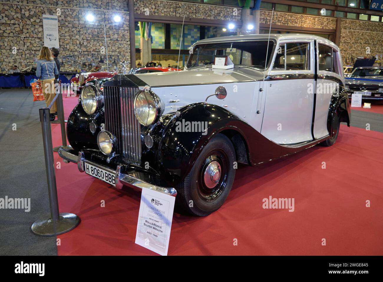 1949 Rolls-Royce Silver Wraith auf der klassischen Automobilausstellung Retro Málaga. Stockfoto