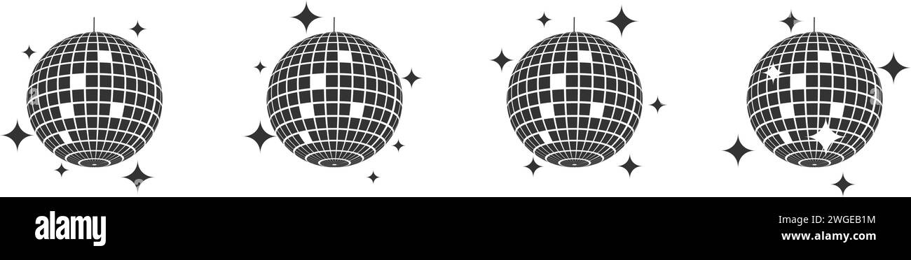 Discoballs mit Glitter. Set aus Vintage-Diskotheken. Tanzmusik Party Glitzerbällchen. Vintage Spiegelkugeln in der Diskothek der 70er 80er 90er Jahre Stock Vektor