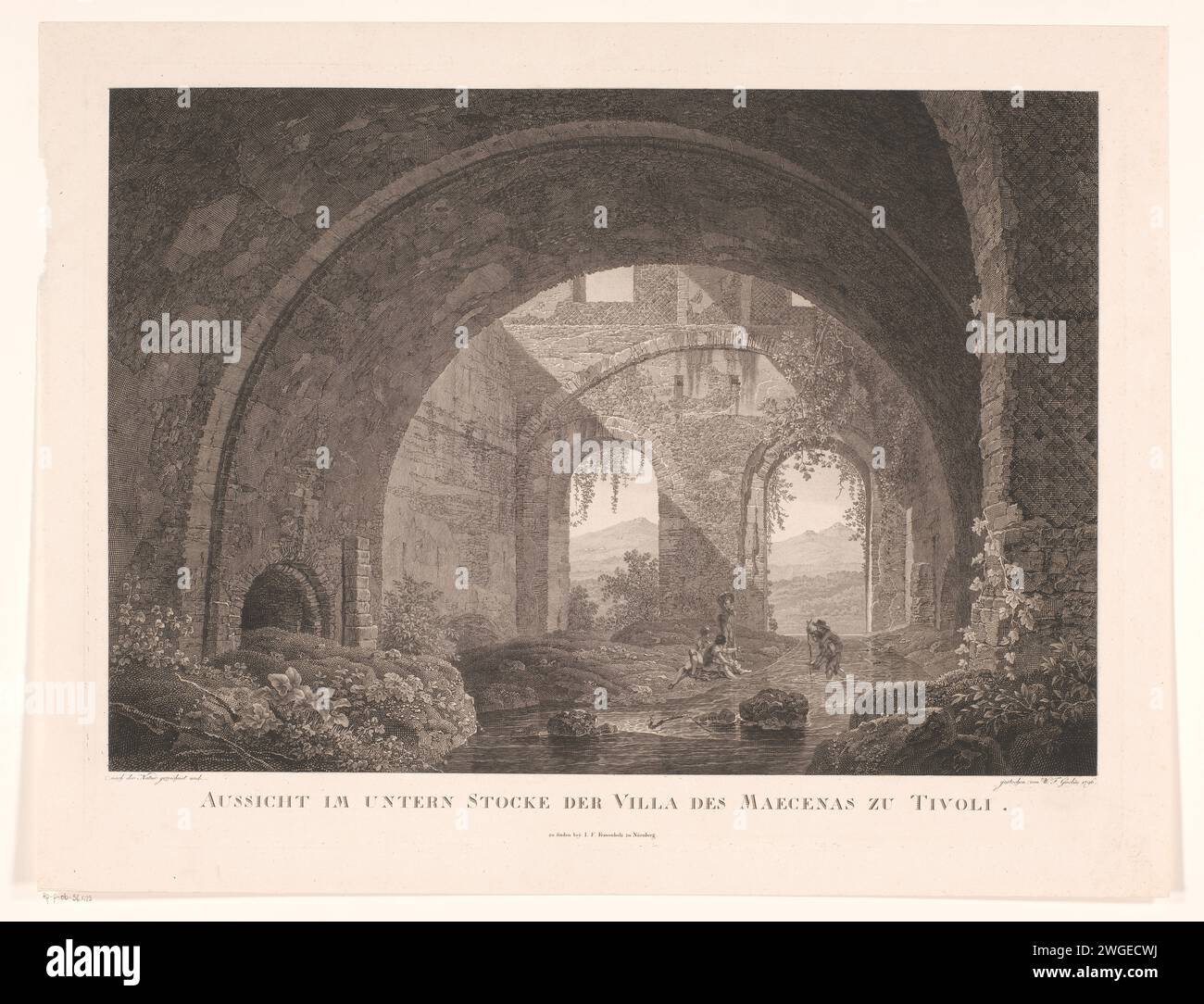 Blick auf das Erdgeschoss der Maecenas Villa in Tivoli, Wilhelm Friedrich Gmelin, 1796 Druck Nürnberger Papier Gravur Ruine einer Wohnung, eines Hauses, einer Burg usw. Villa Maecenas Stockfoto