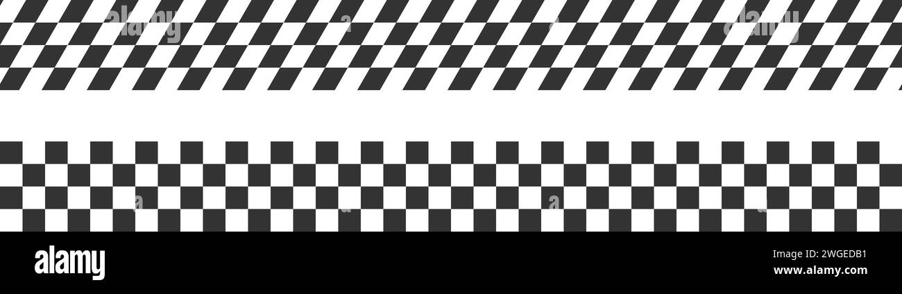 Rennflaggen oder Schachbretthintergründe. Hintergrundbild für Schachspiele oder Rallye-Sportwagen-Wettkämpfe. Schräges schwarzes und weißes Quadrat-Muster. Banner mit Stock Vektor