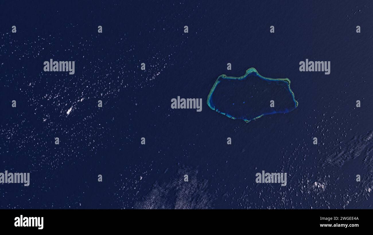 Luftaufnahme des Bikinatolls zur Atombombenprüfung Stockfoto